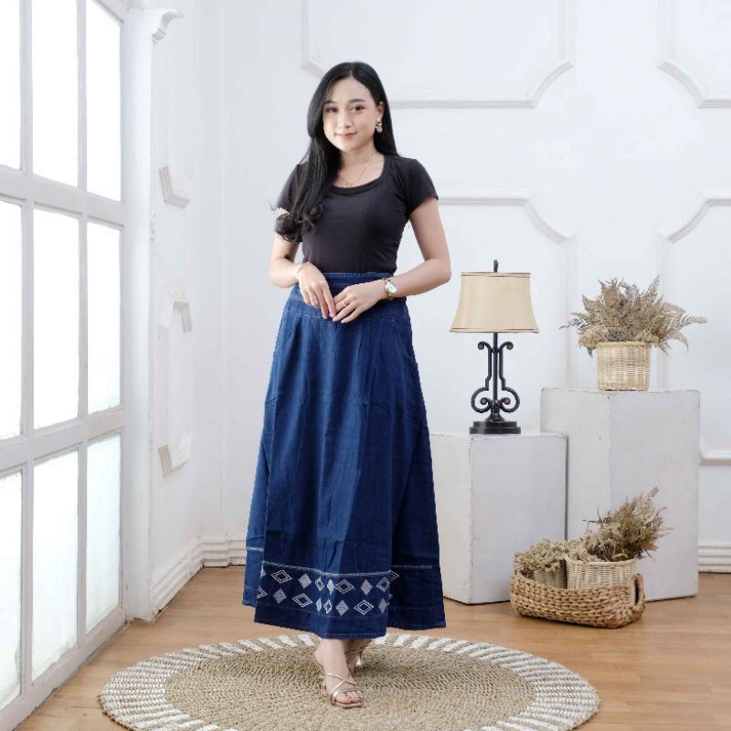 Rok Jeans Wanita / Rok Panjang Wanita / Rok Bordir / Rok Jeans Murah / Rok Cantik