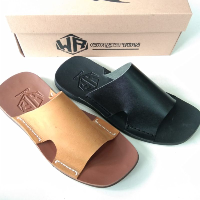 Sandal slop pria kulit asli santai