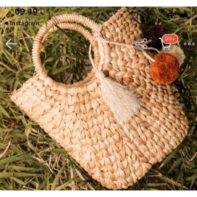 Tas eceng gondok kerucut pompom (free dusbag)