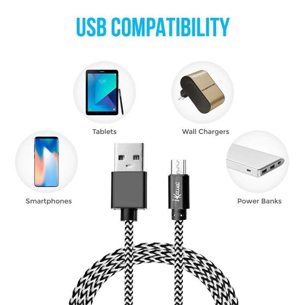 iKawai Braided Cotton Kabel Data MicroUSB Type C Iphone Lightning QC3.0 Fast Charging 3.2A IKKCC200