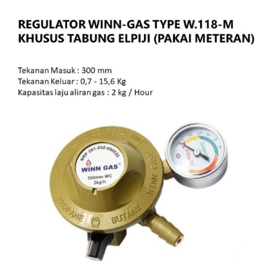 SELANG REGULATOR WIN GAS W 118 M PAKET REGULATOR + SELANG KOMPOR GAS  PAKET SELANG