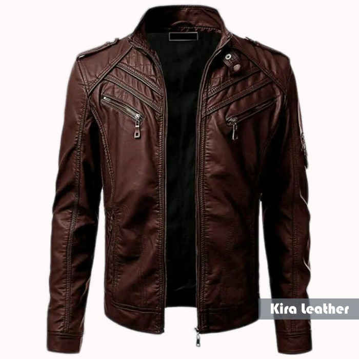 Jaket Pria Kulit PU Leather Boy Anak Jalanan Brown