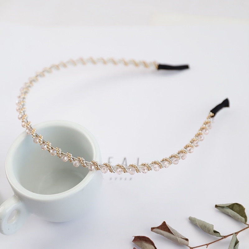 KOREAN PEARL HEADBAND - Bando Crystal Korea Mutiara Mote dengan Krystal Blink Blink Girly Retro - Premium Korean Style - Bando Kristal Lilit Premium - Bando Premium Gaya Korea