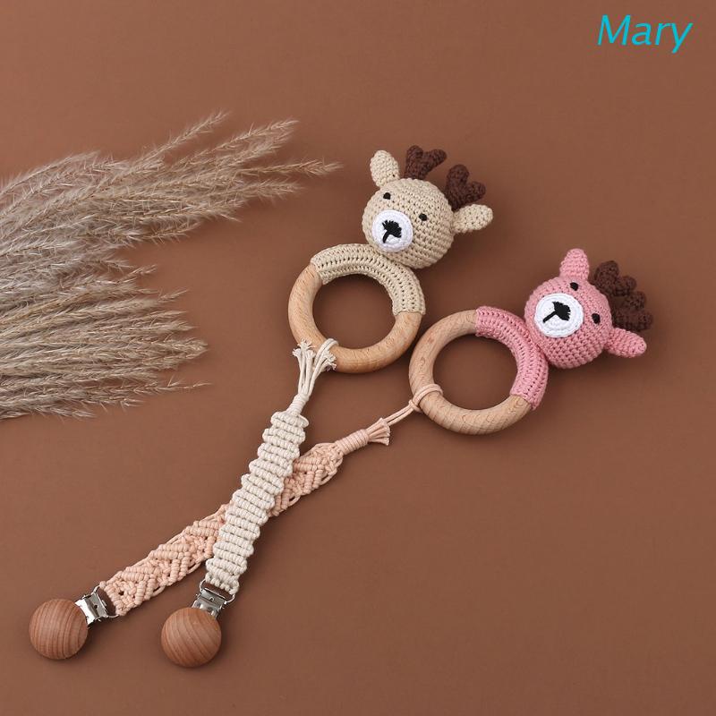 Mary Mainan Rattle Teether Bentuk Rusa Bahan Kayu Untuk Bayi