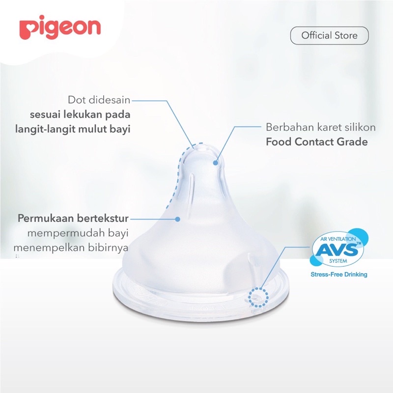 Pigeon Nipple Wide Neck LL 9M+ LLL 15M+ Dot Botol Susu Bayi Wideneck Empeng