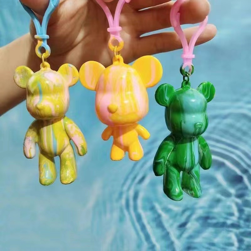 Cairan Bearbrick Gantungan Kunci Diy Beruang Mini Ornamen Keychain Handmade Diy Berwarna Beruang Cat Cairan Orang Tua-Anak Lukisan Mainan Anak Hadiah