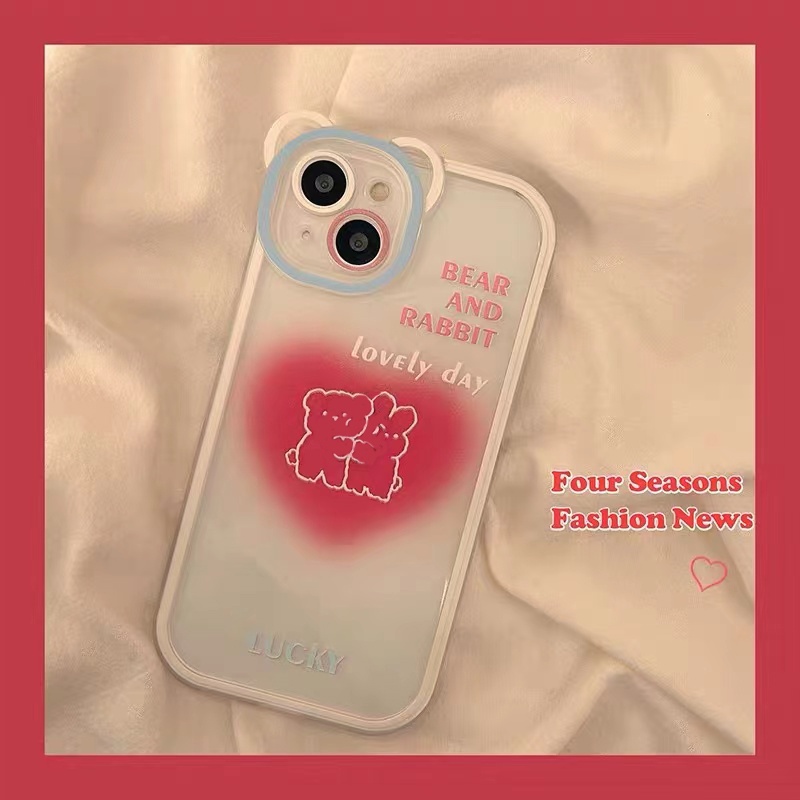 Soft Case Silikon TPU Transparan Motif Love Bear Untuk iPhone 13 12 Mini 11 Pro X XR XS Max SE 2020 6 6S 7 8 Plus