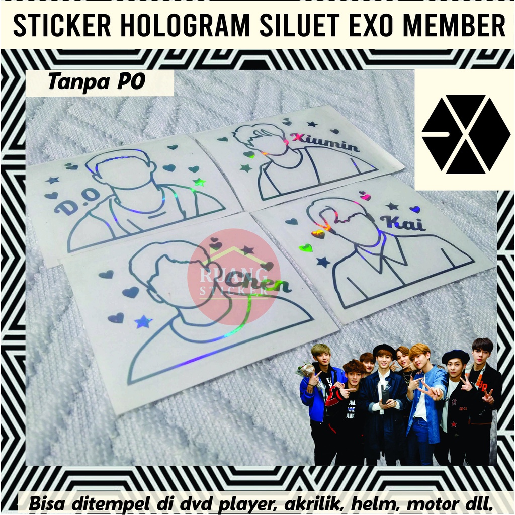 STIKER EXO STICKER HOLOGRAM PELANGI MEMBER EXO SILUET OUTLINE SEHARI JADI CUSTOM