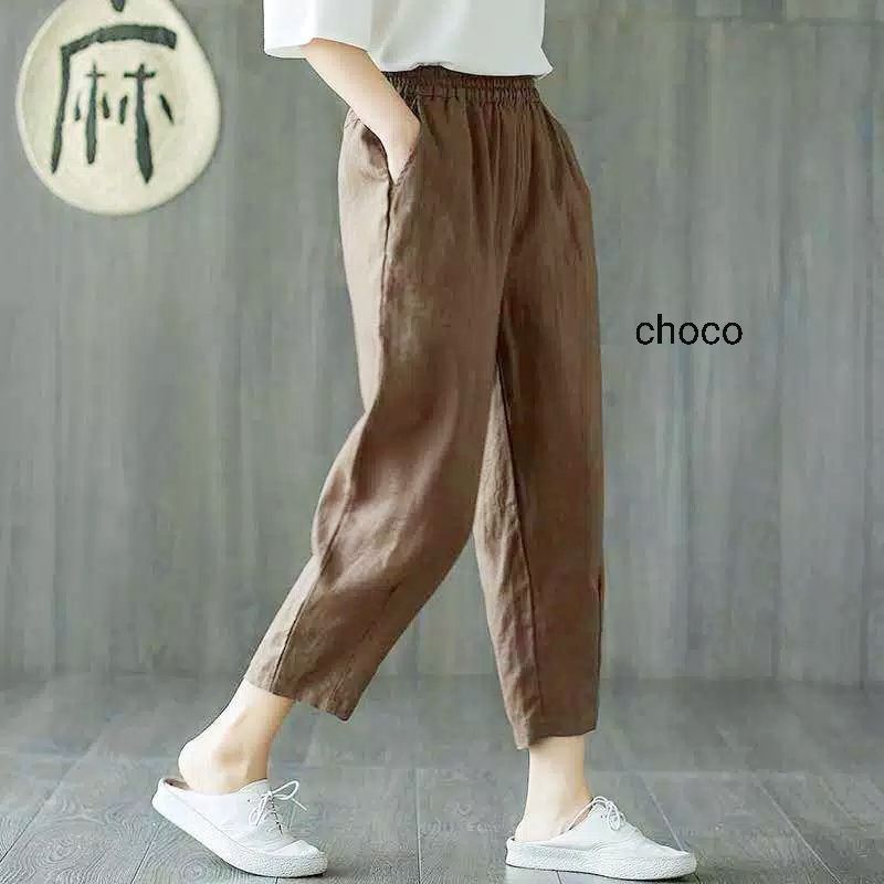 Cora pants cigarete//Celana Wanita Katun Linen Original