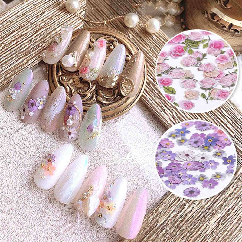 50 Pcs Stiker Nail Art UV Gel Polish Desain Bunga Kering 3D Aneka Warna Untuk Dekorasi Manicure