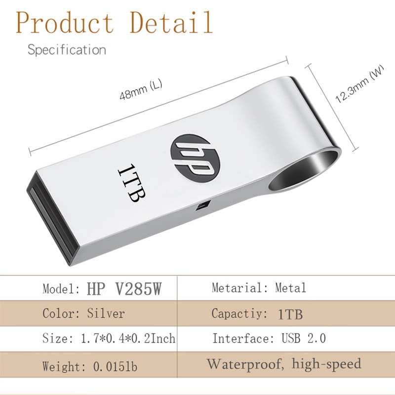 Original HP v285 Flash Disk USB 1TB Bahan Metal