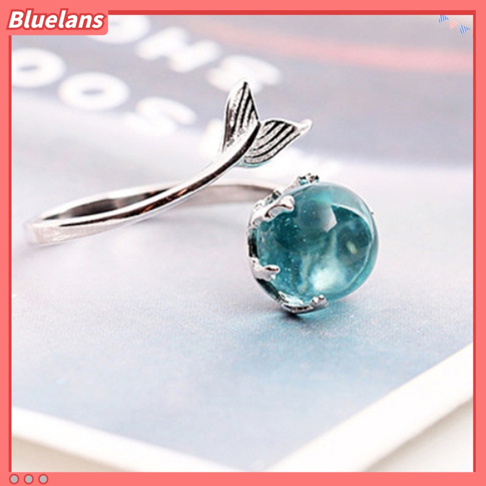 Bluelans Adjustable Mermaid Tail Blue Rhinestone Bubble Finger Opening Women Ring Gift