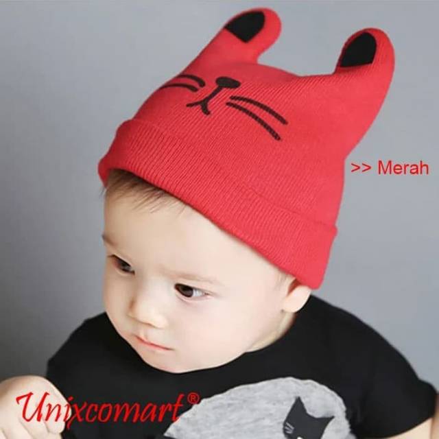 Cat Hat Topi Kupluk Lucu Anak Bayi Bahan Rajut