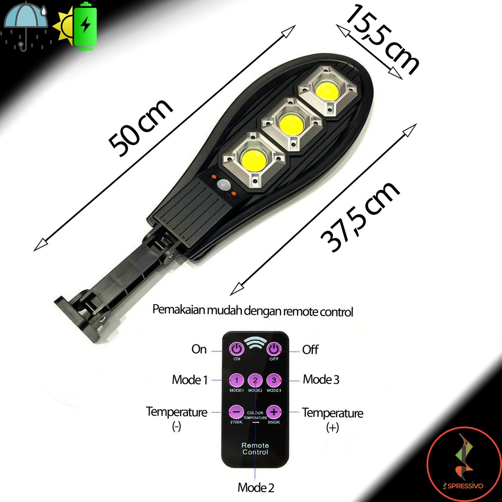 Lampu dinding taman 90 COB outdoor sensor PIR Remote Control Tahan Air