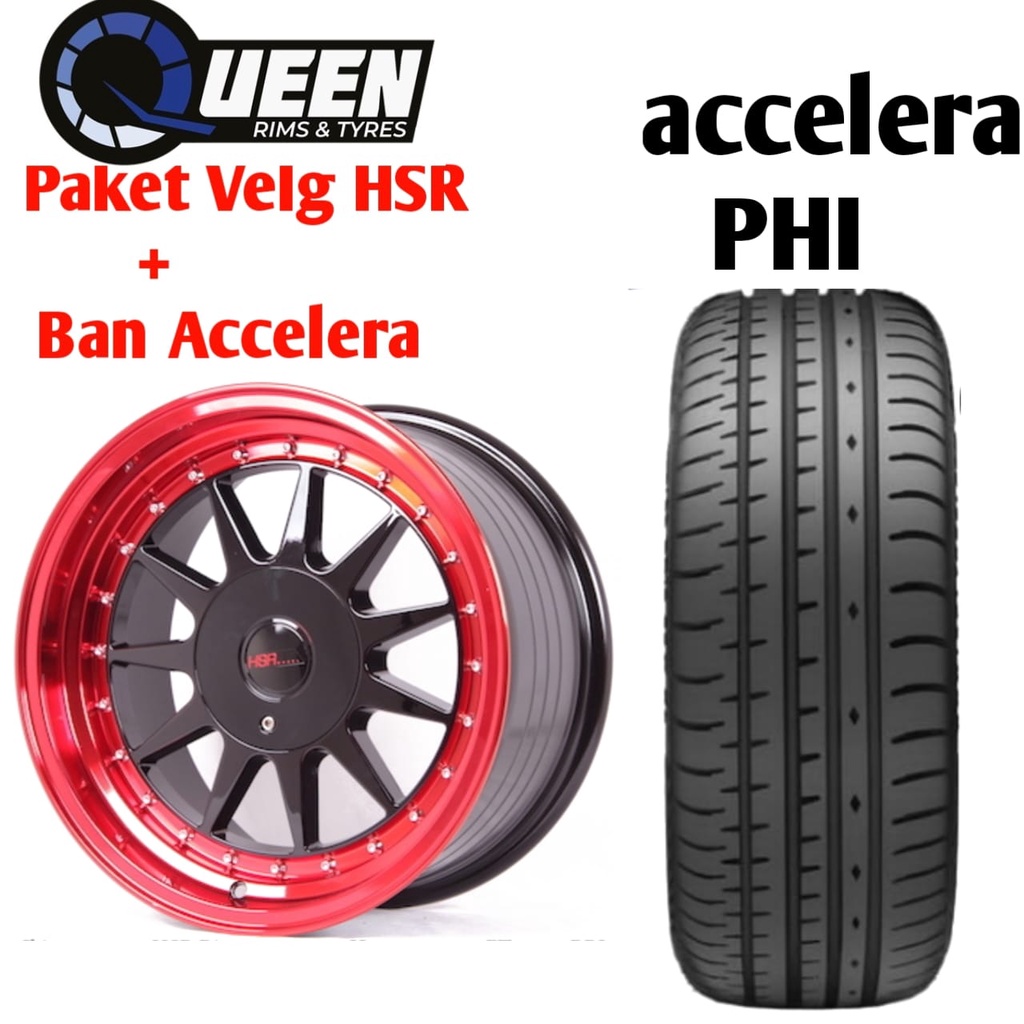 Paket velg dan ban hsr wheel ring16 + ban accelera 195/50 ring16 brio, jazz,  sigra