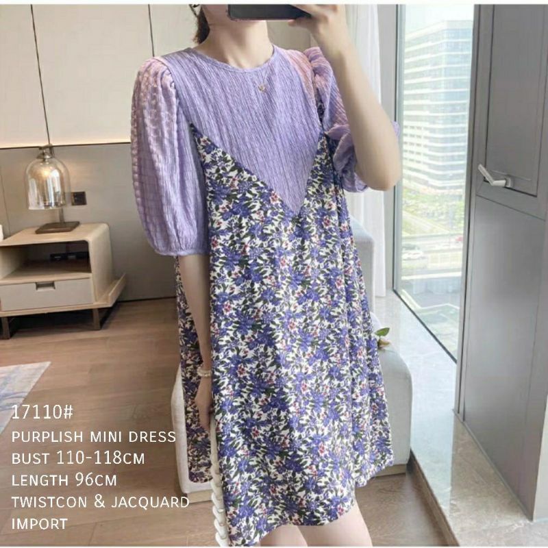 MDLV ~ 17110 Purplish Mini Dress Purple Dress Lavender Fashion Import