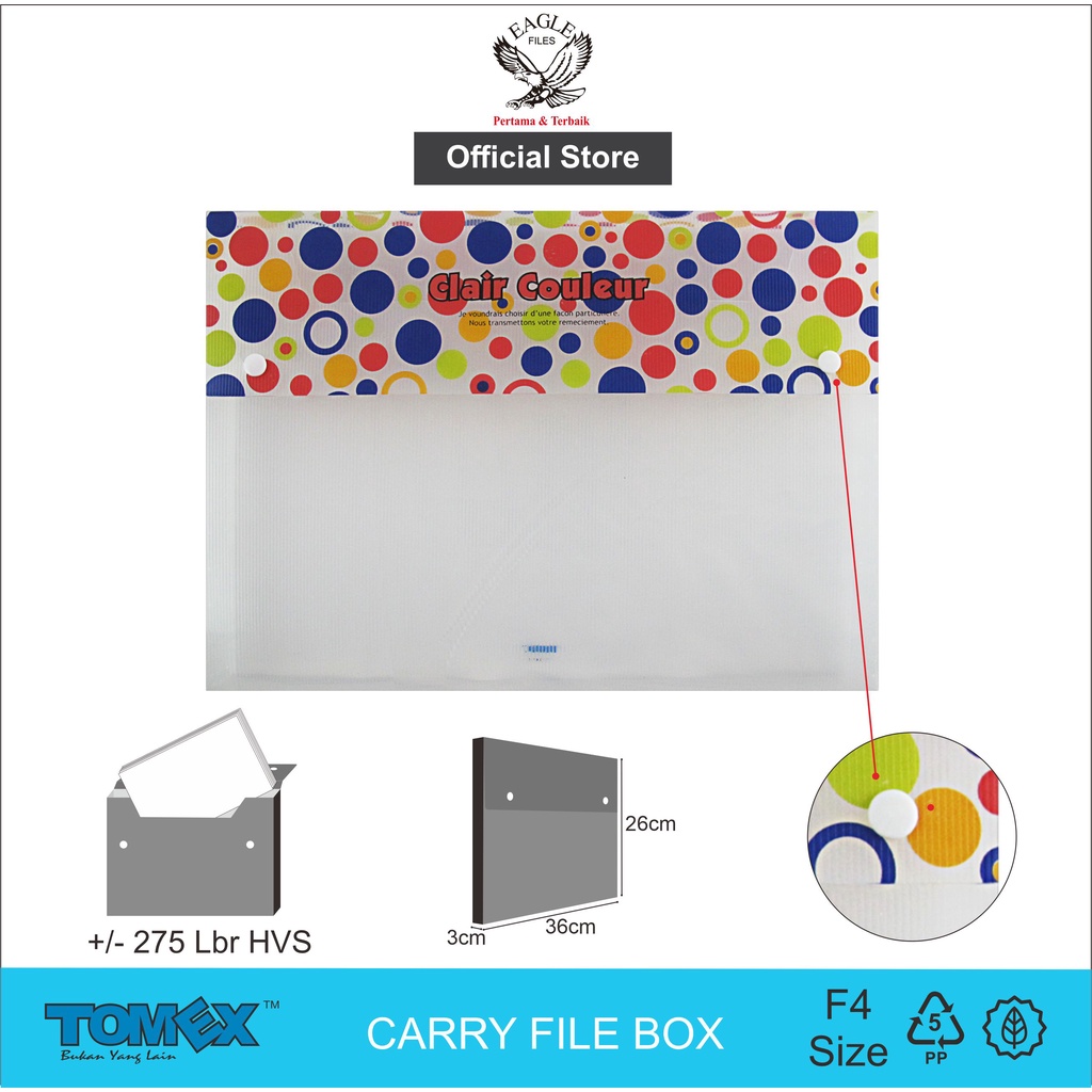 

TOMEX Carry File Box F4 (Folio) / Tas Dokumen / Map Dokumen 2 Kancing Motif CLAIR COULEUR A