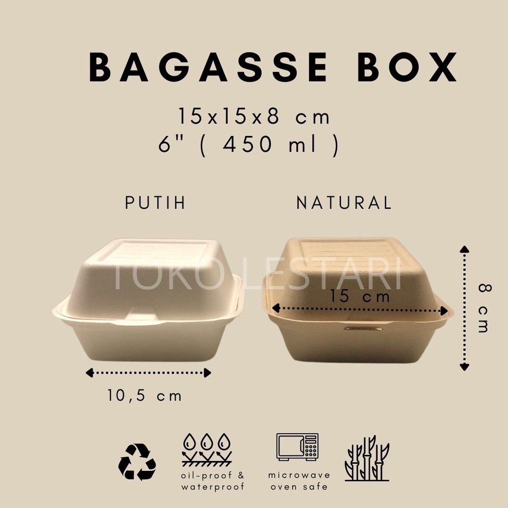 Bagasse Box Lunch Box Burger Kotak Tart Mini 450 ml/ 6 inch Takeaway Box Food Container