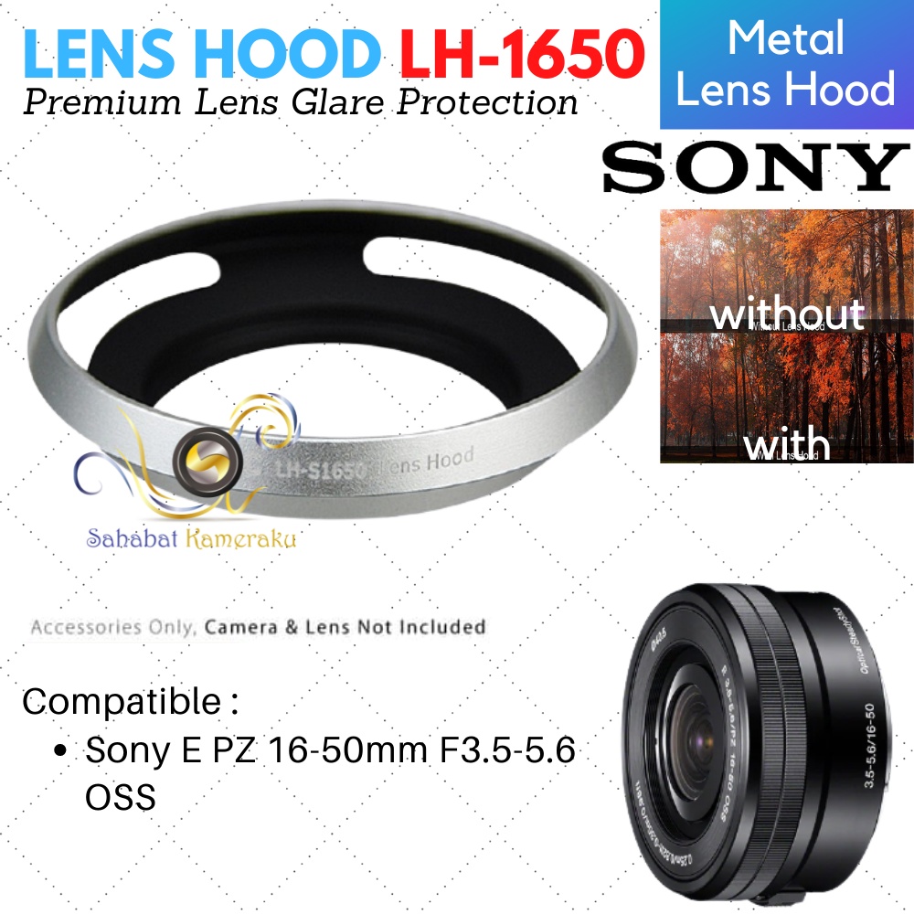 Silver Wide Angle Metal Lens Hood Sony A6000 E PZ 16-50mm Lens (diameter 40.5mm) Lensa Kit Sony Alph