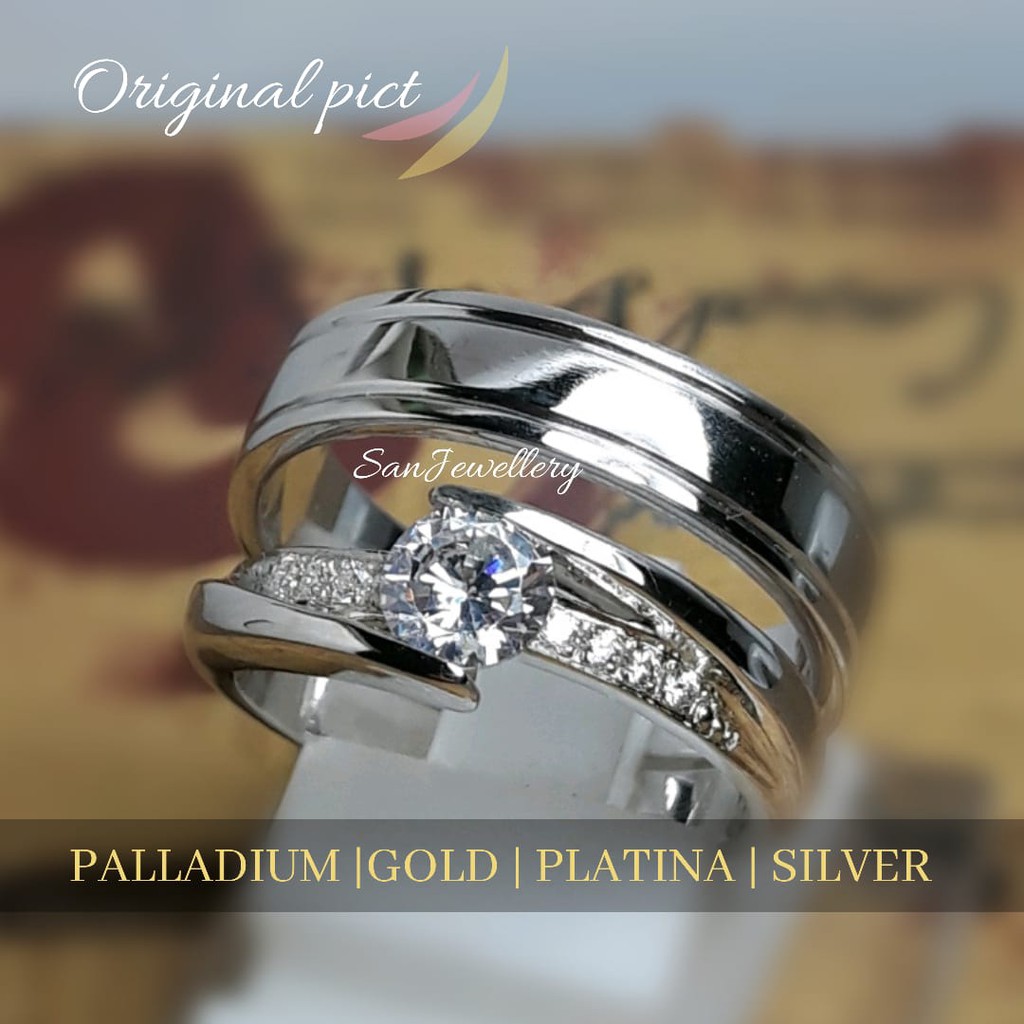 Cincin Nikah Tunangan Couple Perak 950 Original C412 – Untuk Lamaran Akad Pernikahan Pria Muslim