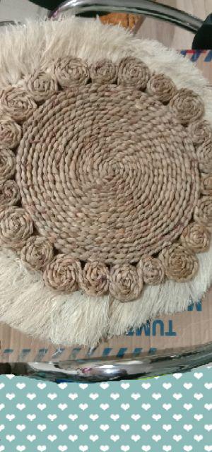 Placemat Seagrass Matahari Natural List Hitam Diameter 35 Cm