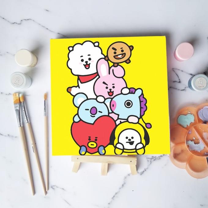 

Paint by number lukisan BTS BT21 VERSI 4 canvas 20x20 cm