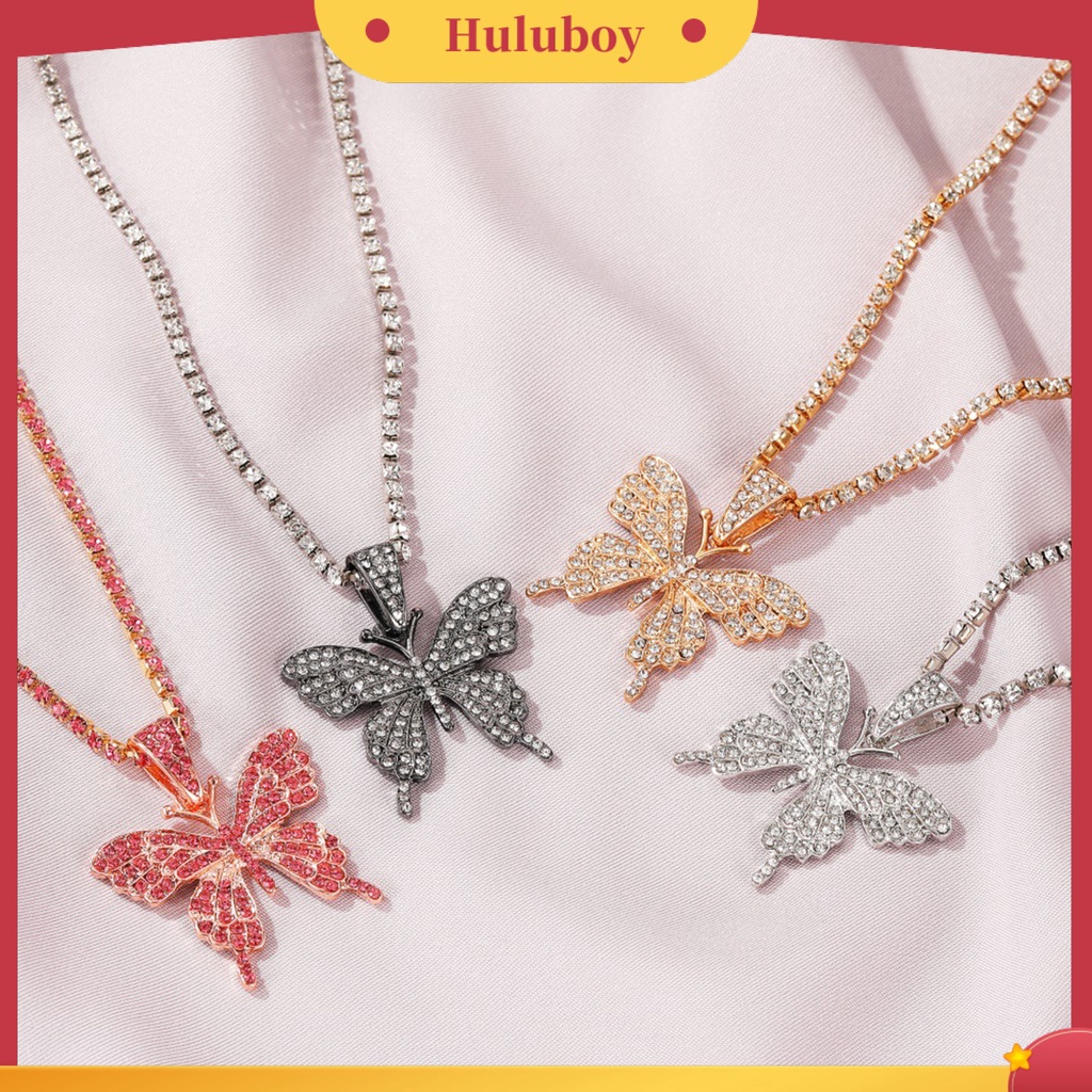 Hu Hu Hu Hu Hu Alat Bantu Pasang Kacamata♡ Butterfly Kalung Choker Liontin Kupu-Kupu Aksen Berlian Imitasi Untuk Wanita