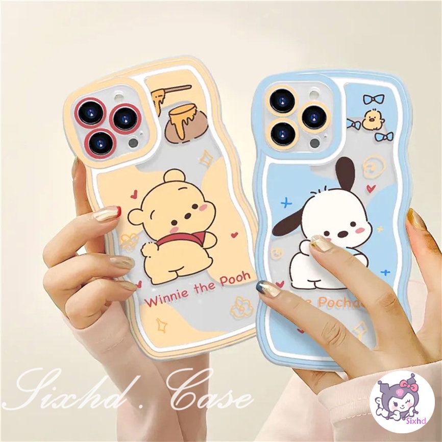 Realme C30 C35 C33 C25 C15 C30s C25Y C21Y C31 C12 C11 C21 C20 C17 C3 10 9Pro+ 9i 7i 8i 6i 5i Narzo 50A 50i Prime Cute Cartoon Bear Wavy Edge Lens Protection Phone Case Soft Cover