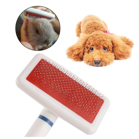 SISIR GAGANG BULU KUCING ANJING MUSANG KELINCI PET GROOMING BRUSH COMB STAINLESS ( MERAH PUTIH )