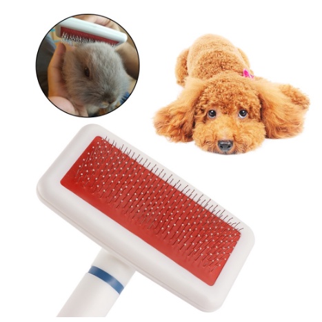 SISIR GAGANG BULU KUCING ANJING MUSANG KELINCI PET GROOMING BRUSH COMB STAINLESS ( MERAH PUTIH )