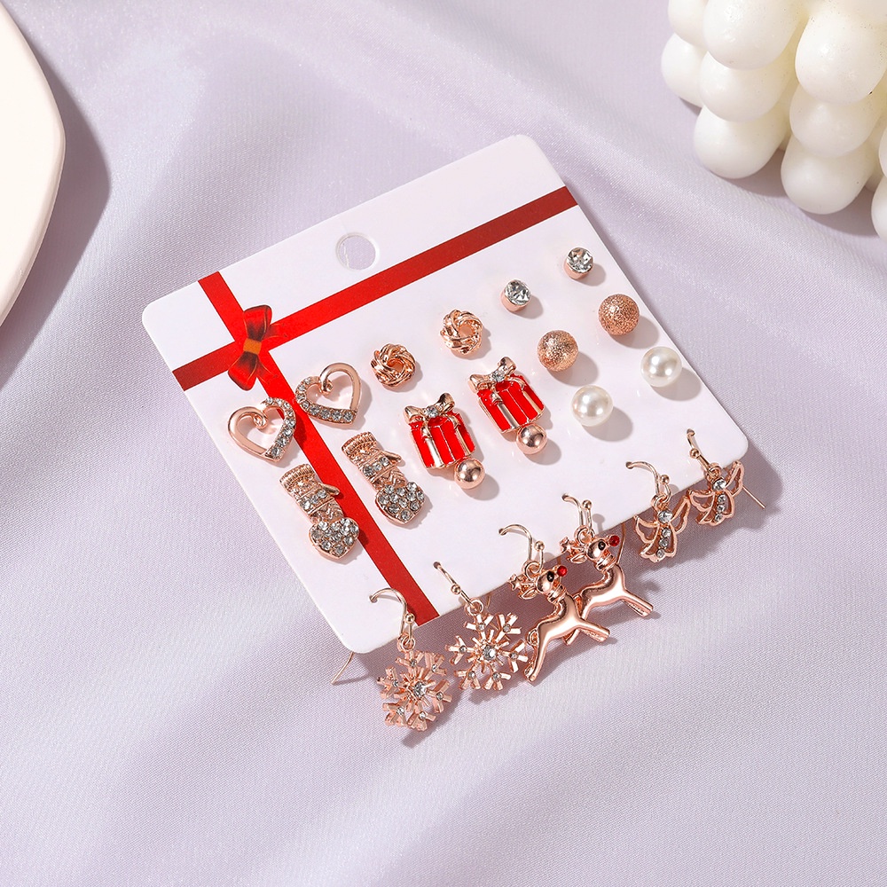 12 Pcs / Set Anting Drop Oil Santa Snow Natal Untuk Hadiah