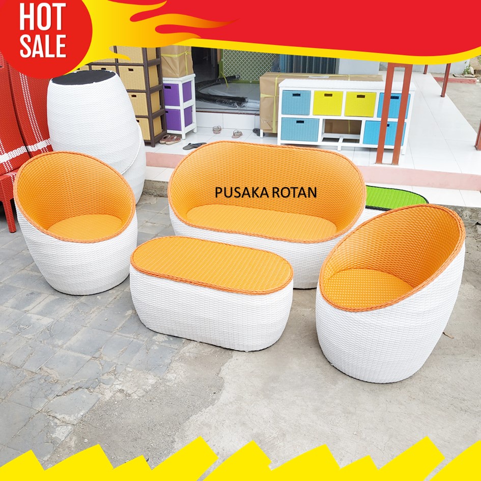 Kursi Tamu Sofa Oval Anyaman Furniture Mebel Rotan Sintetis High Quality Best