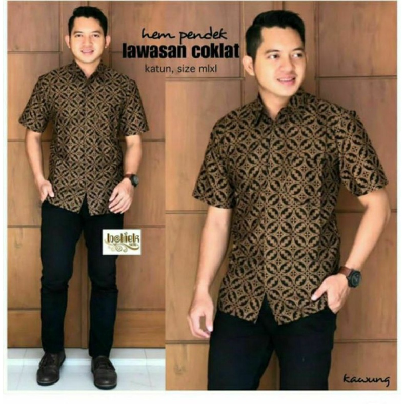 Risna Batik HRB026 Kenongo Hem Kemeja Batik Pria Lengan Pendek Katun Primis Premium Halus M L XL XXL-Kawung Gede