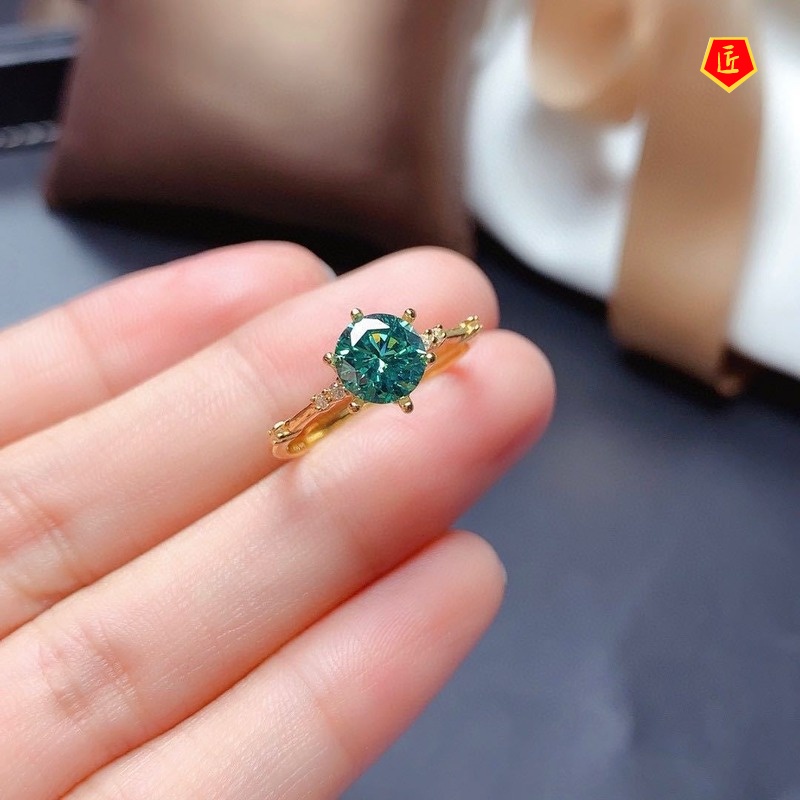 [Ready Stock]Simple Classic Green Moissanite Diamond Ring for Women