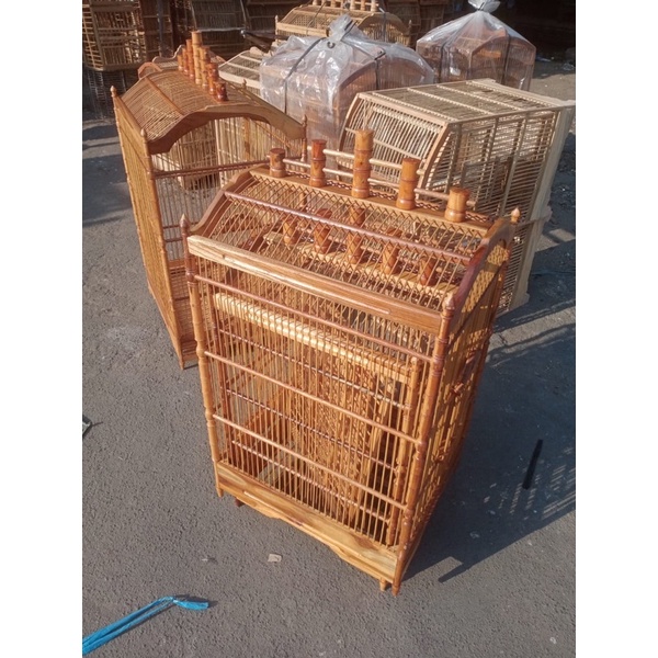 Sangkar / Kandang bambu jajar Pernis 1 Set isi 3 Murah