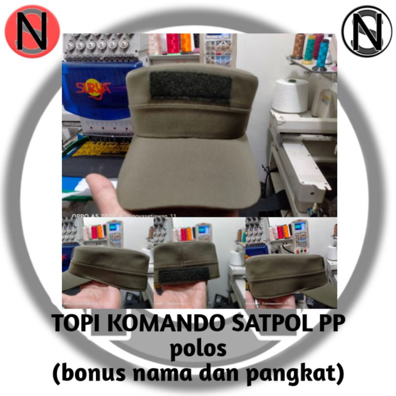 topi komando satpol pp polos (bonus nama + pangkat)