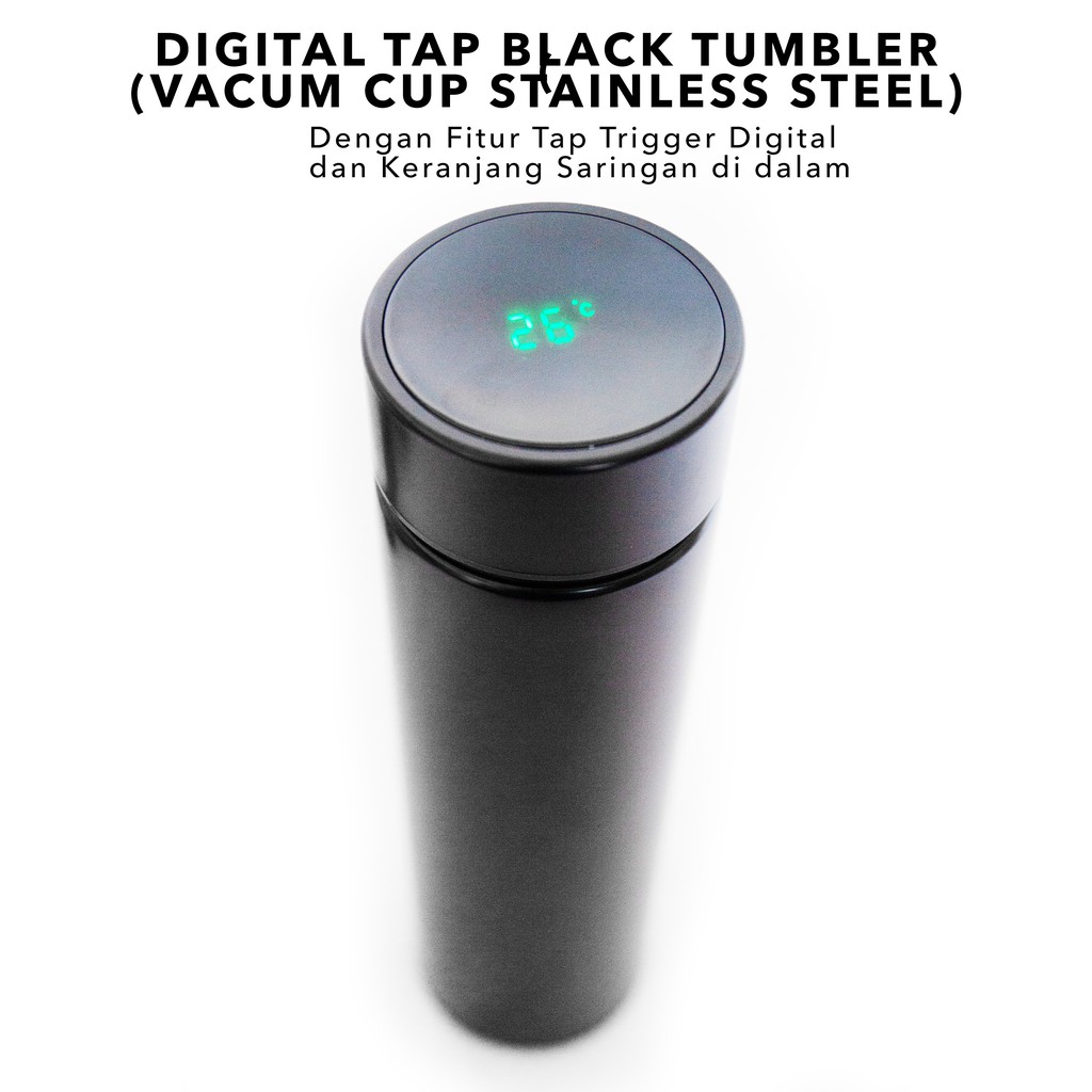 Vacum Cup Digital Black Stainless Steel Tumbler - Botol Minum HighTech - Thermos LED