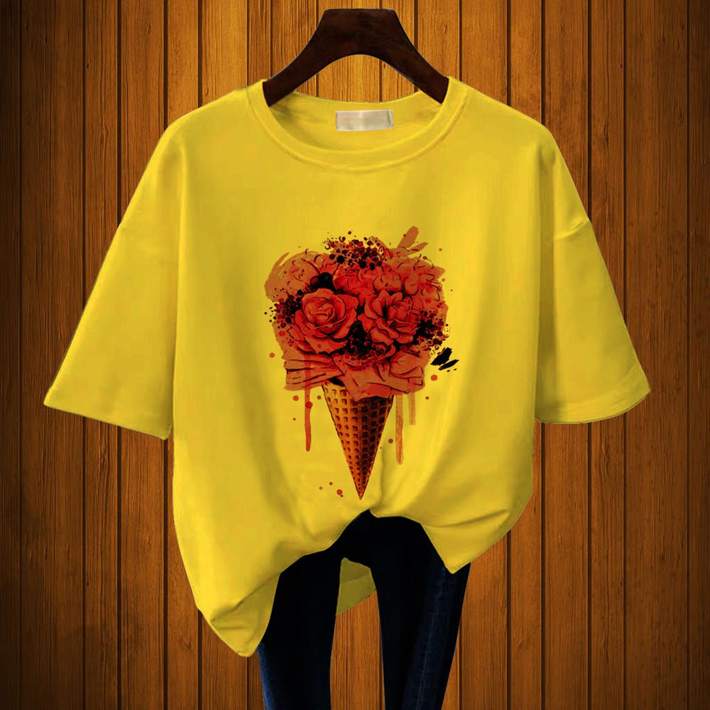 CALVIERO SHOP - BAJU KAOS WANITA DEWASA PRINT CONE FLOWERS CASUAL