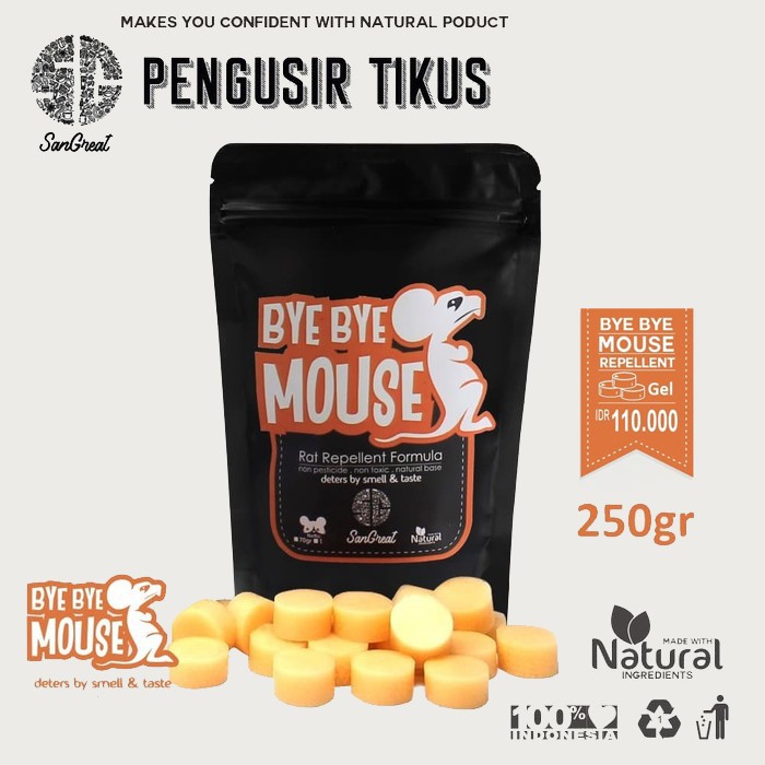 Paket pengusir tikus alami, Bye Bye Mouse Gel 250 gr spray 250 ml