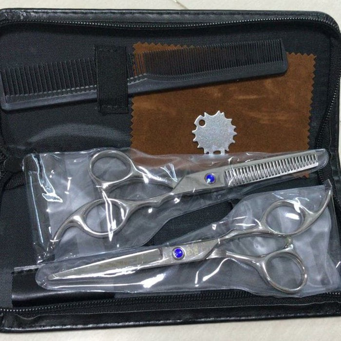 set alat gunting cukur rambut salon baber shop flat sasak stainless