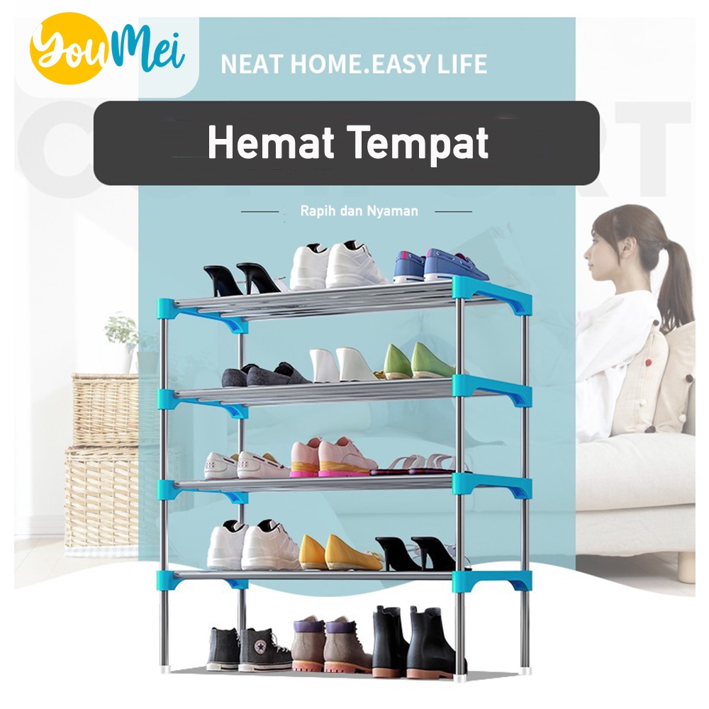 Rak Sepatu Multi Lapisan Sederhana Stainless Steel Merakit Rak Penyimpanan Lemari Sepatu - 1083
