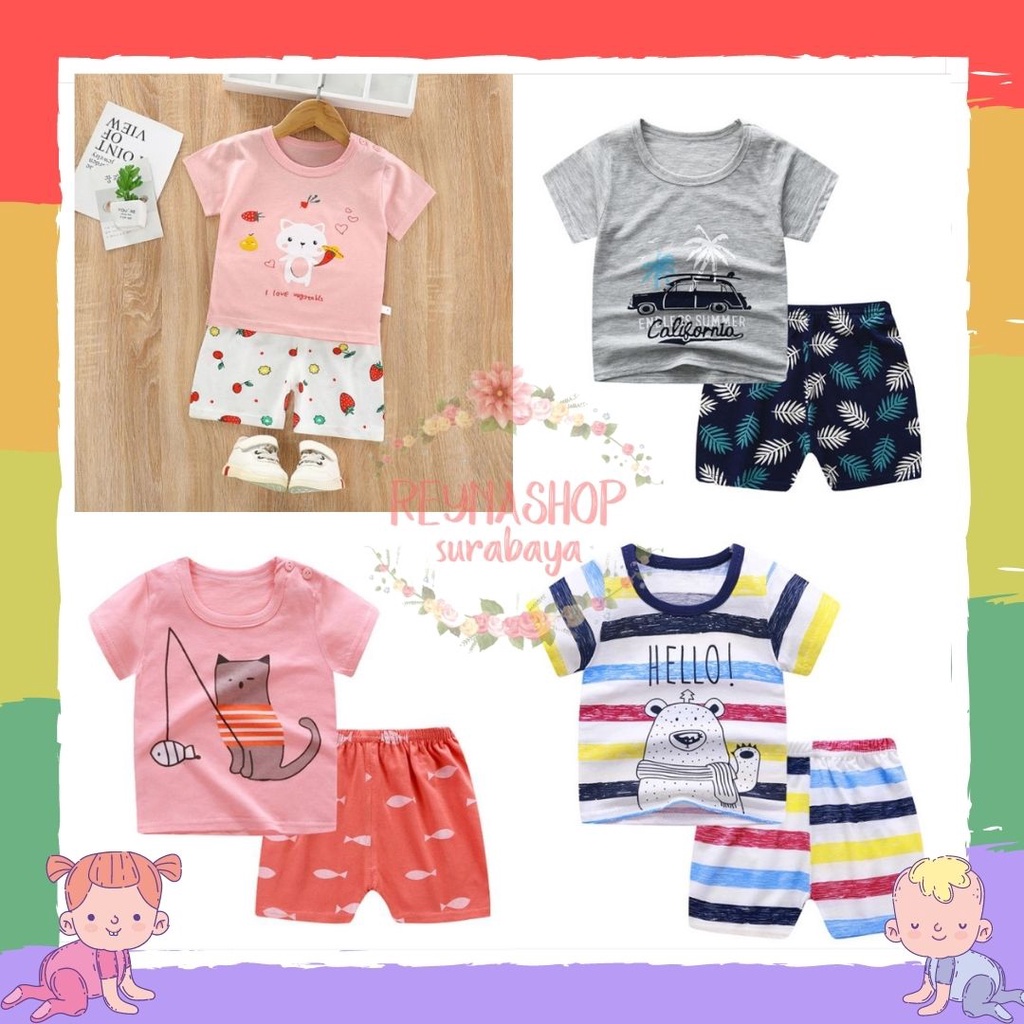 (NFA-NFD)  Setelan Pendek Anak Fahsion Setelan Main Import HP Baju Santai Anak Motif Lucu