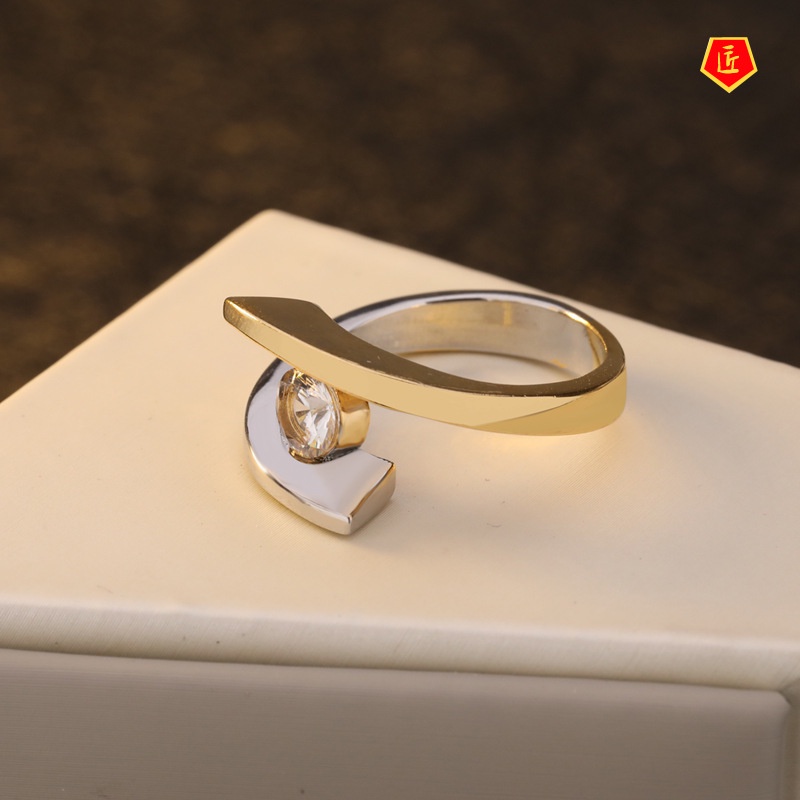 [Ready Stock]Gold Color Separation Diamond-Studded Ring Personality Fashion