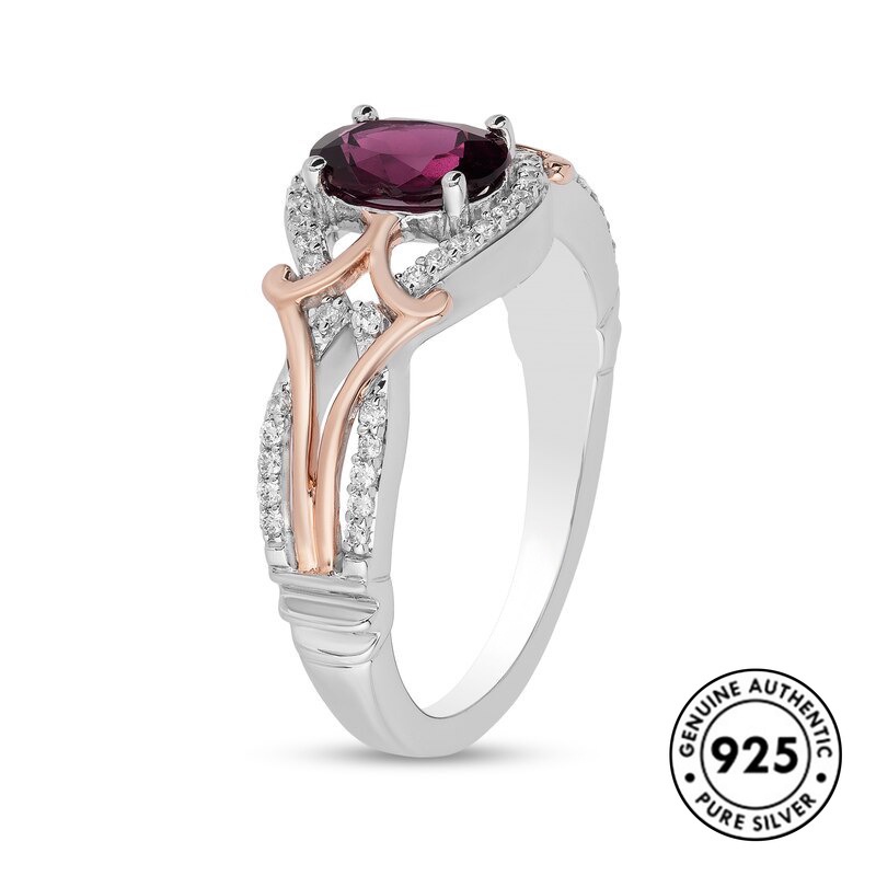 Cincin Berlian Amethyst Bahan S925 Silver Warna Rose Gold