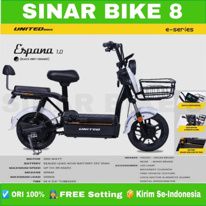 Sepeda Listrik Electric Bike UNITED ESPANA 1.0 Electric E Bike 350 Watt By United