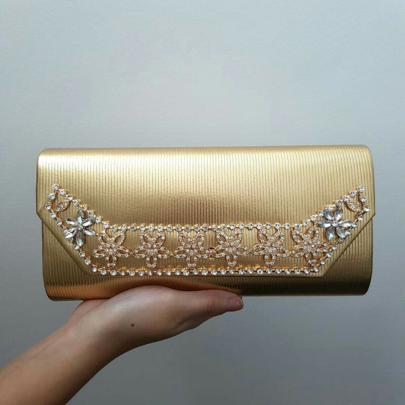 Sale! Tas Pesta  Farnell Clutch Import Murah Kondangan Mewah Cantik Gold Silver Diskon Besar