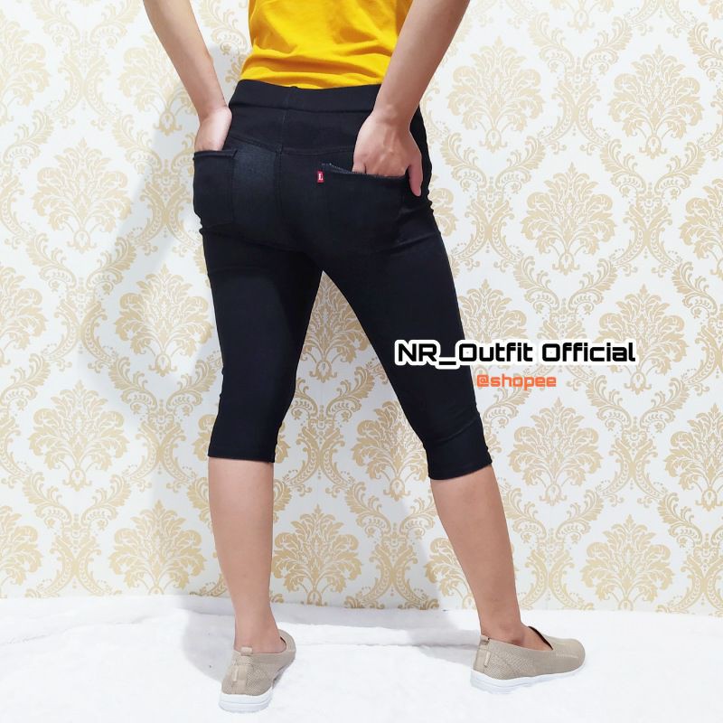 Celana Legging Jeans 7/8 Jumbo Wanita Super Melar Lejing Stretch Full Karet Loggo NR_Outfit Official COD