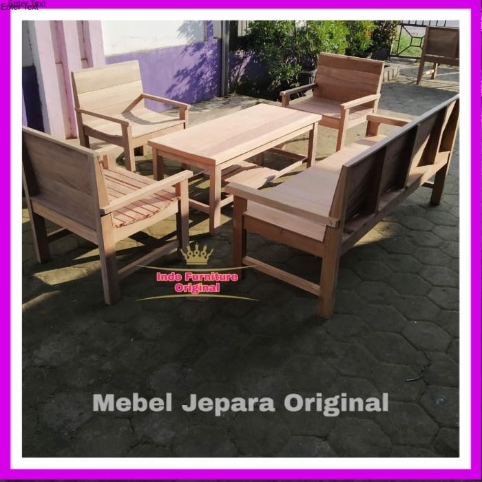 1set kursi tamu, meja tamu, kursi ruangan mentah kayu bengkirai Murah Original