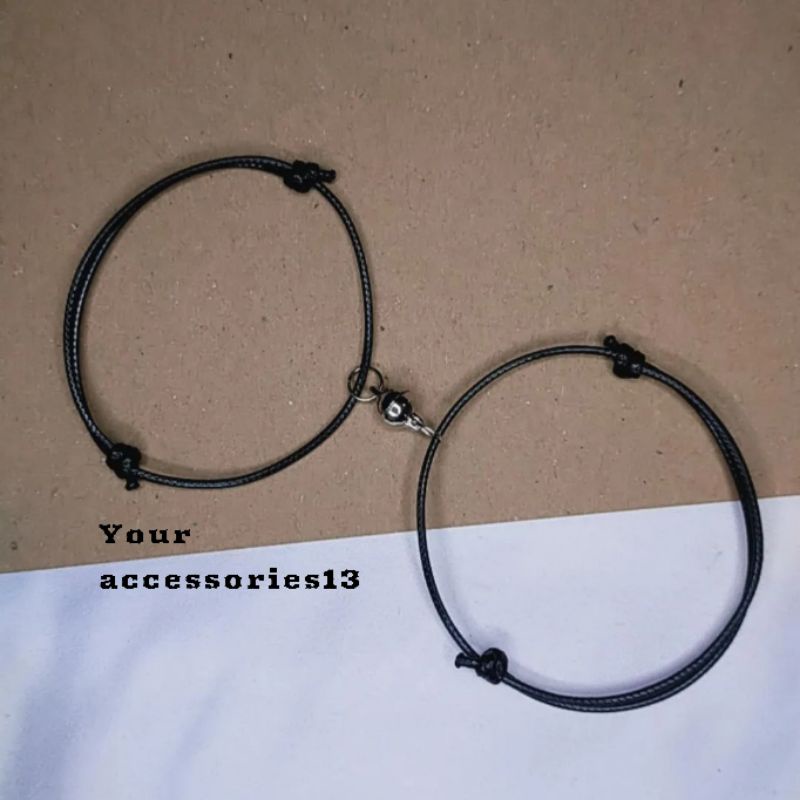 Gelang Couple Magnet Bulat Silver 8mm