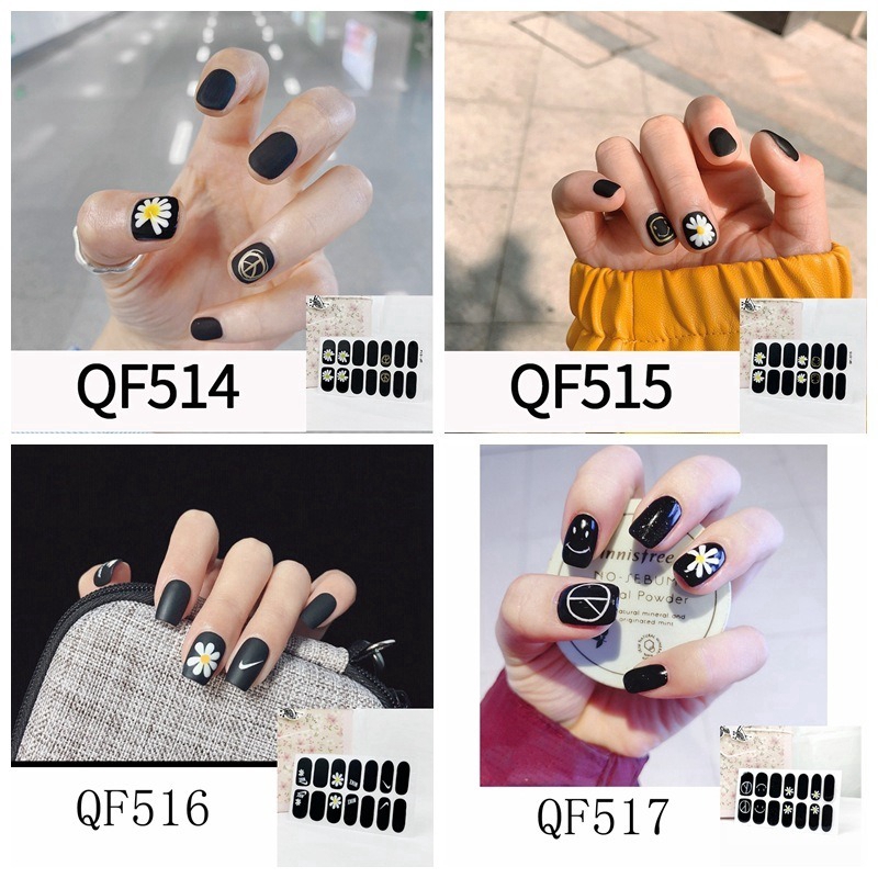 Stiker Kuku Motif Bunga Daisy Warna Hitam Gaya Korea Untuk Nail Art